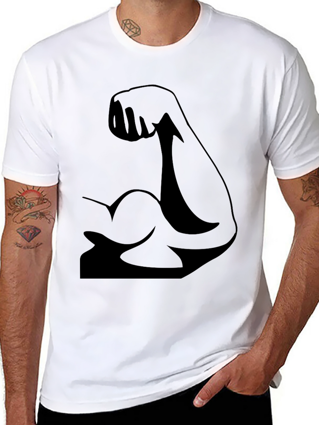 Muscle Arm Graphic Tee - Black Cotton T-Shirt