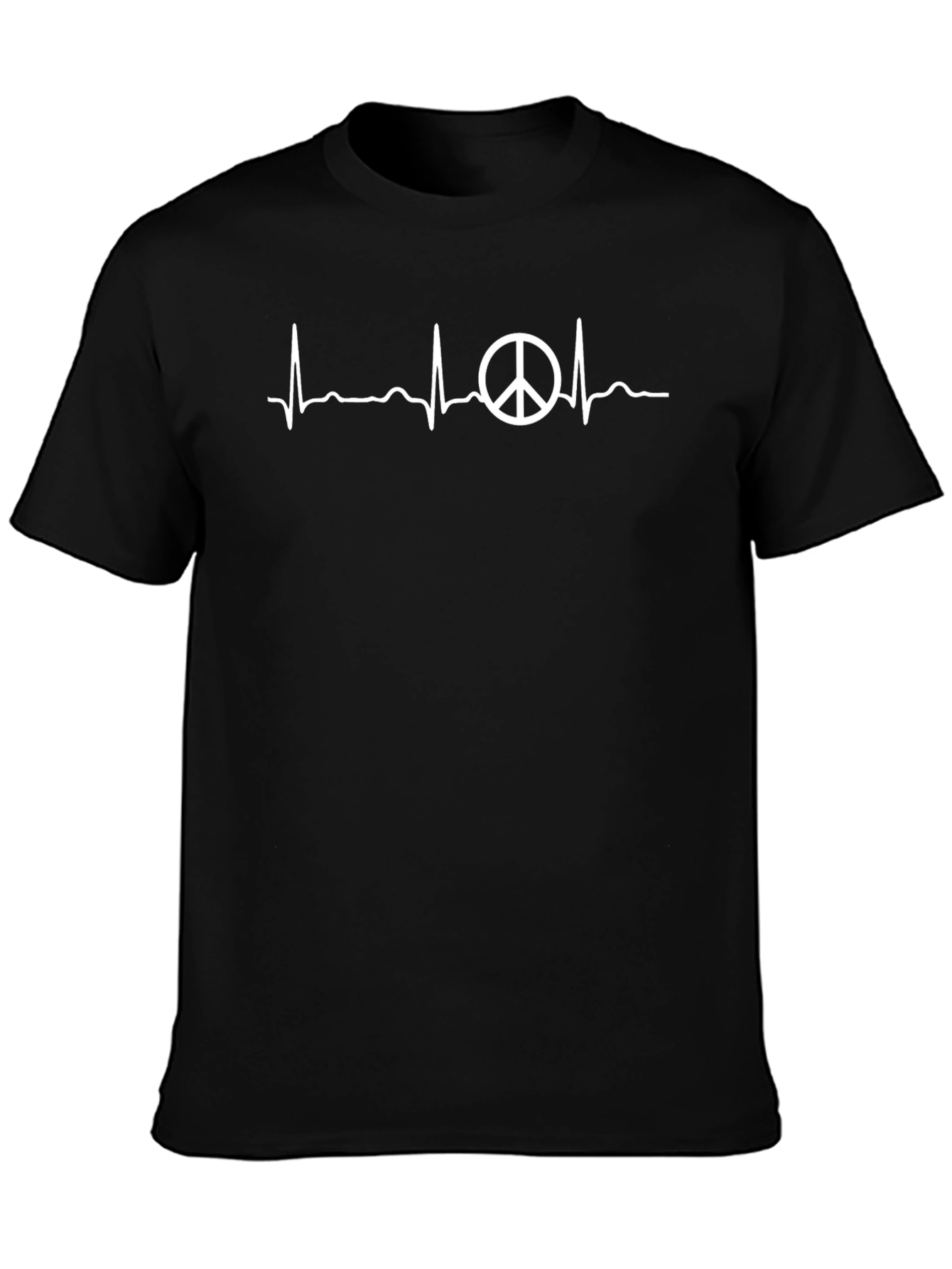 Peace Sign Heartbeat T-Shirt - Mens Black Crew Neck Tee