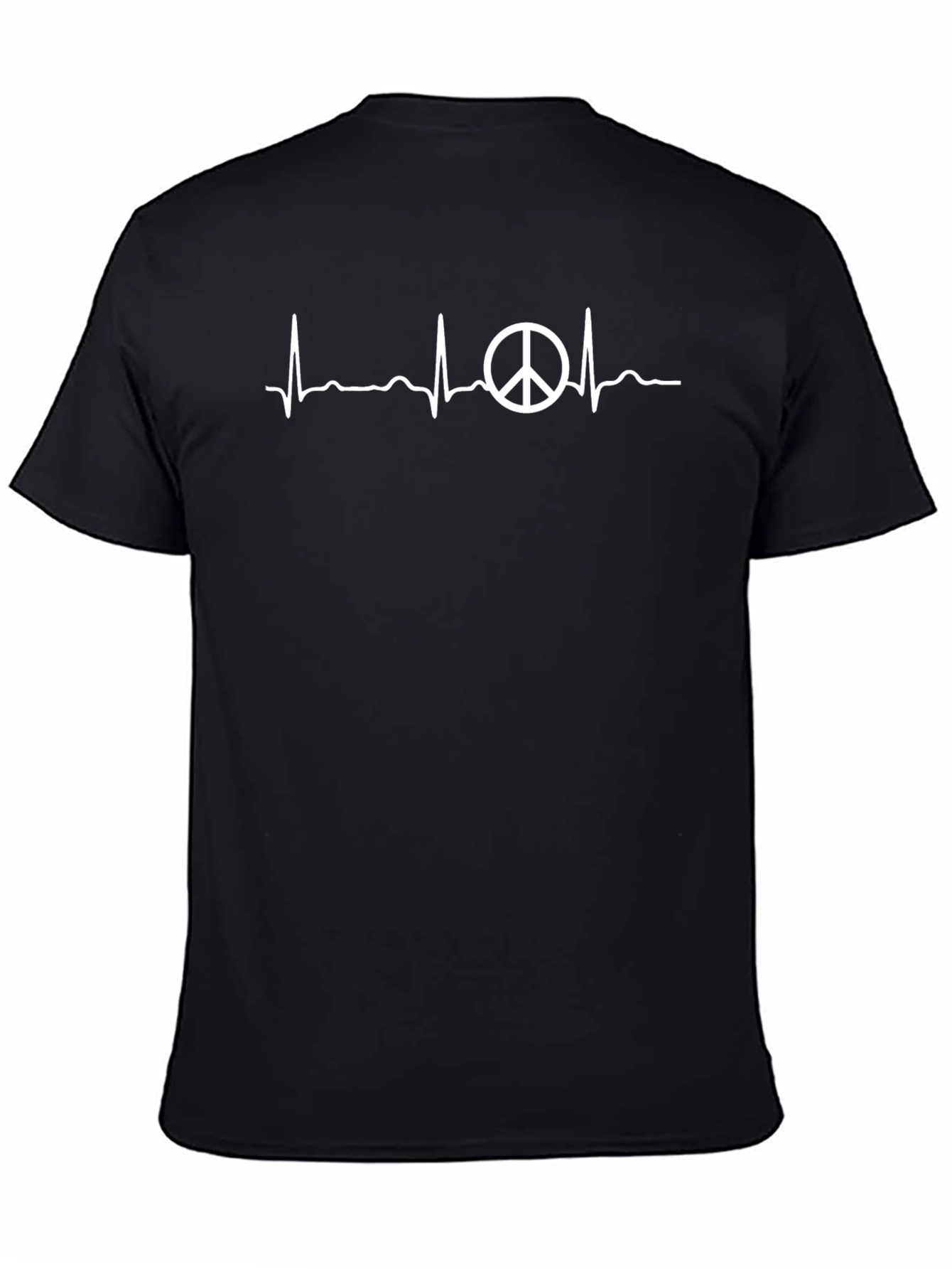 Peace Sign Heartbeat T-Shirt - Mens Black Crew Neck Tee