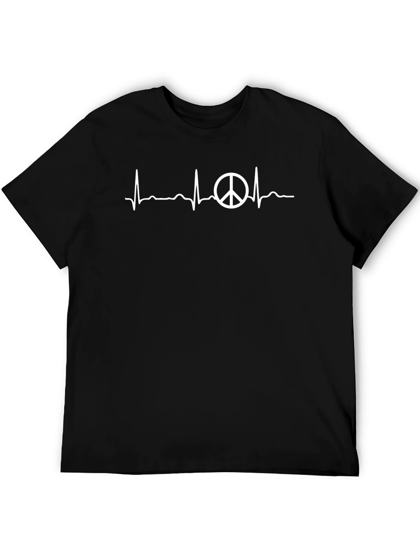 Peace Sign Heartbeat T-Shirt - Mens Black Crew Neck Tee