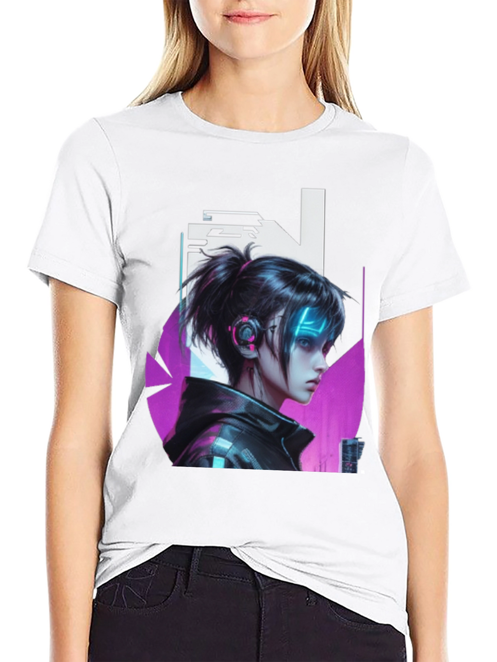 Cyberpunk Girl Black T-Shirt - Edgy Graphic Tee
