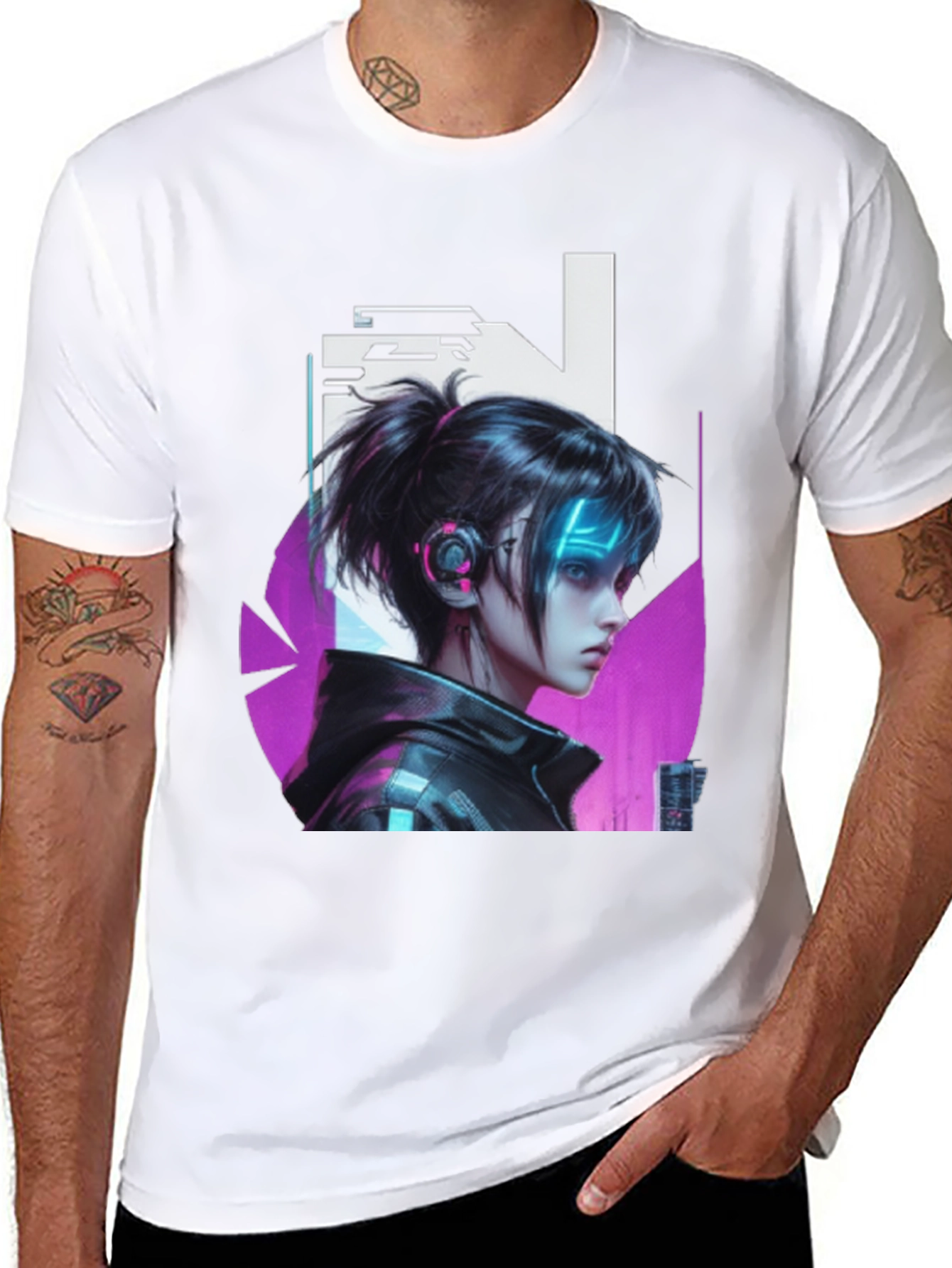 Cyberpunk Girl Black T-Shirt - Edgy Graphic Tee