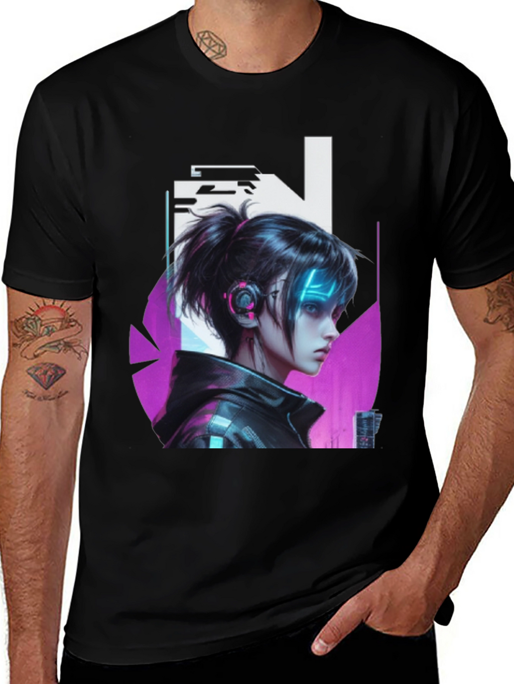 Cyberpunk Girl Black T-Shirt - Edgy Graphic Tee