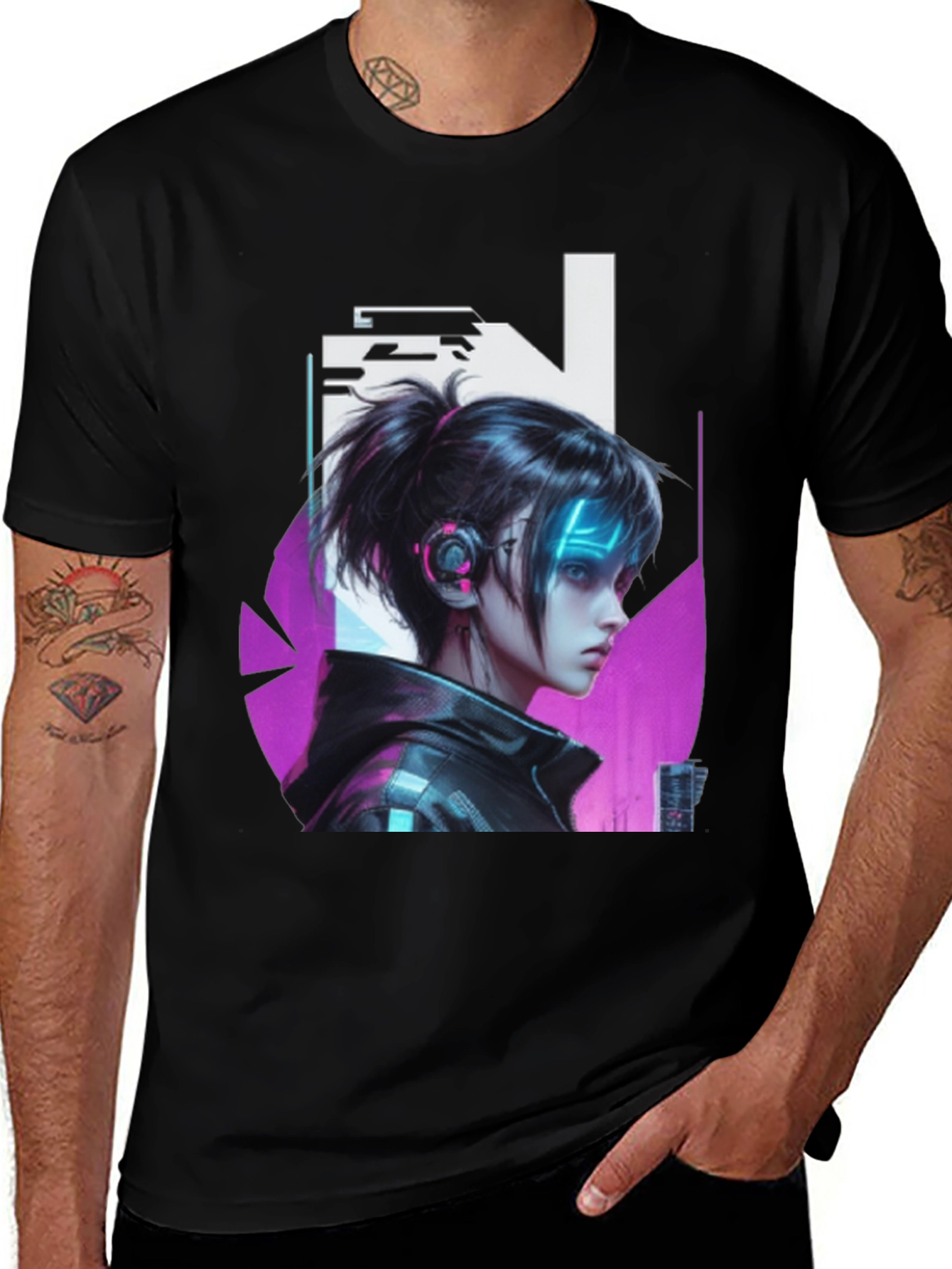 Cyberpunk Girl Black T-Shirt - Edgy Graphic Tee
