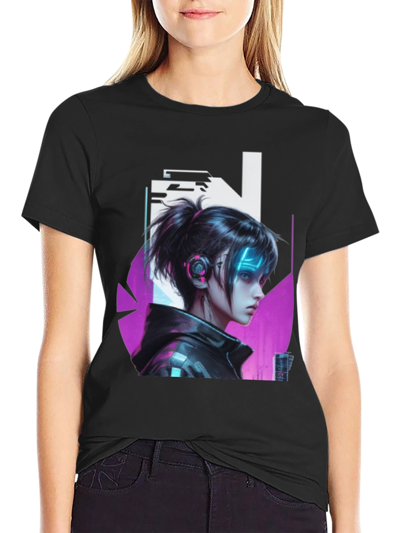 Cyberpunk Girl Black T-Shirt - Edgy Graphic Tee