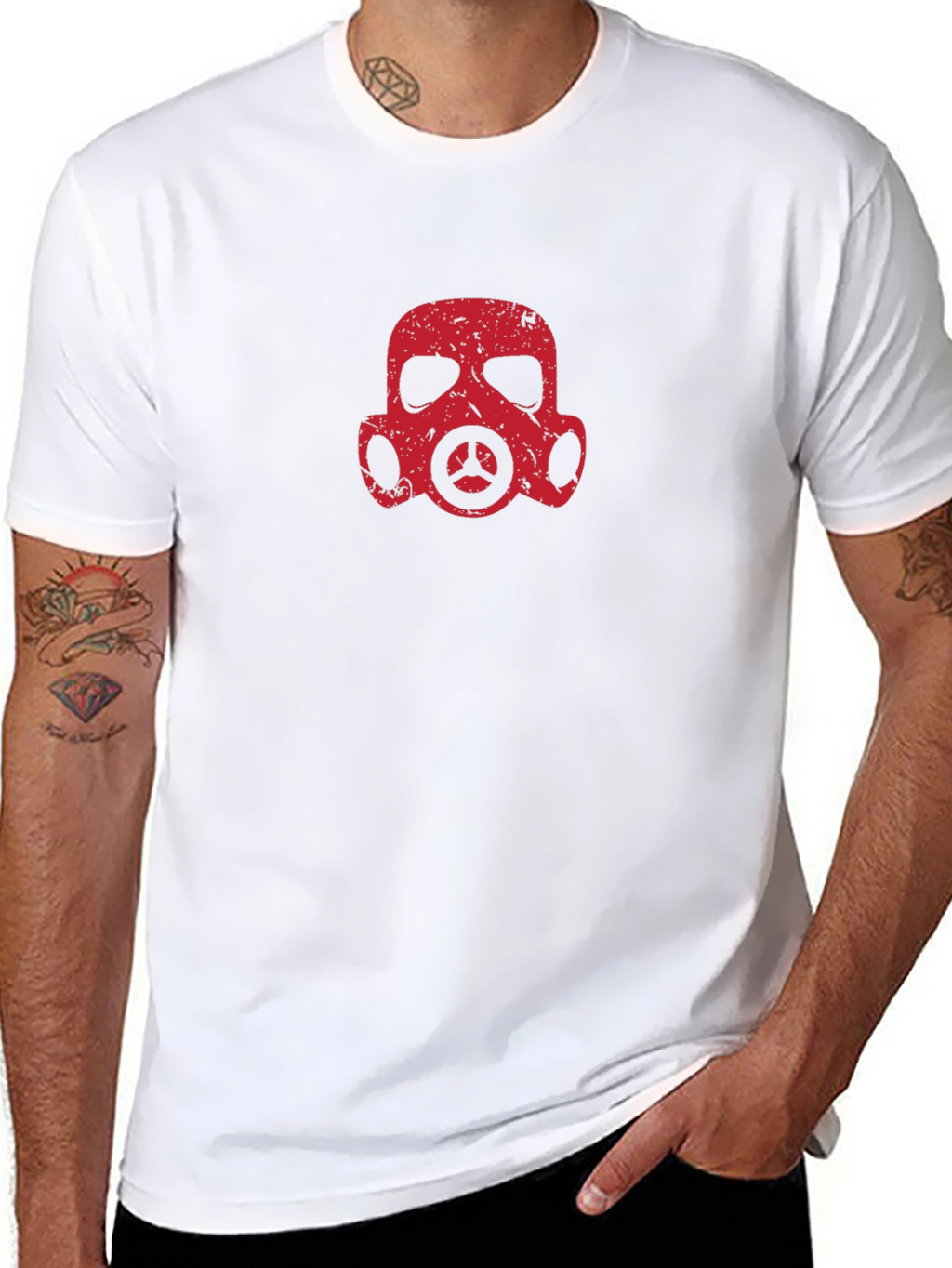 Distressed Gas Mask Graphic T-Shirt - Black