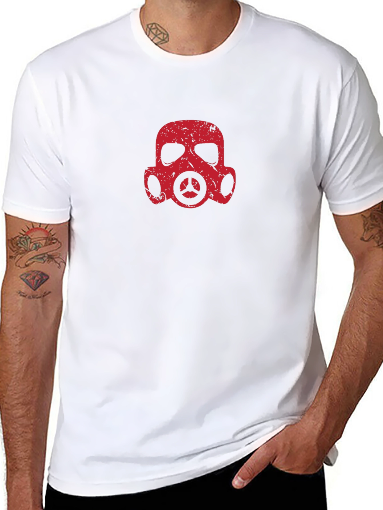 Distressed Gas Mask Graphic T-Shirt - Black