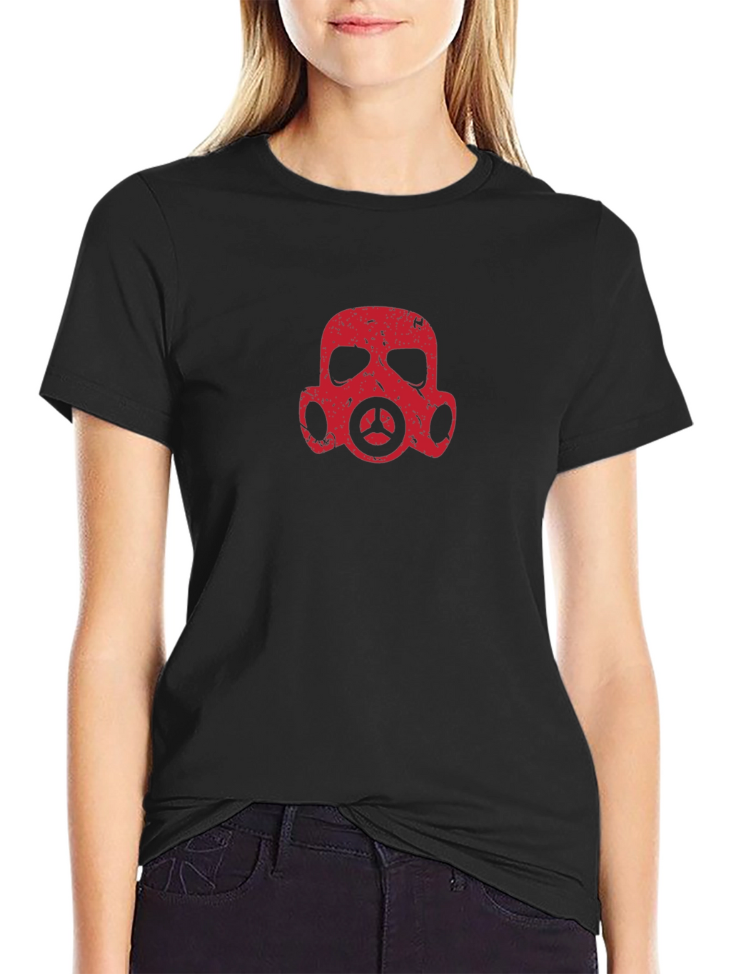 Distressed Gas Mask Graphic T-Shirt - Black