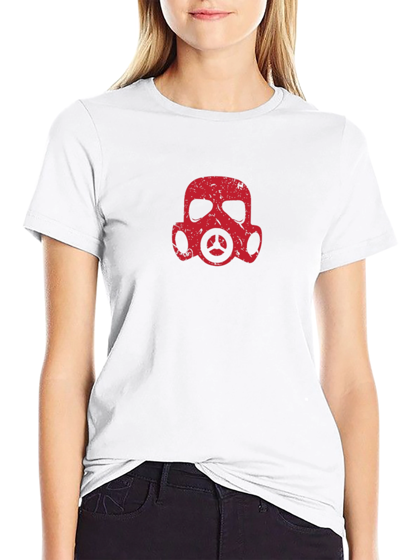 Distressed Gas Mask Graphic T-Shirt - Black