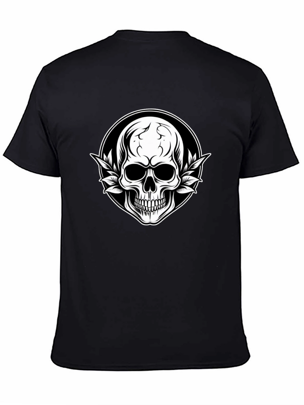 Skull & Leaf Graphic Tee - Black Cotton T-Shirt