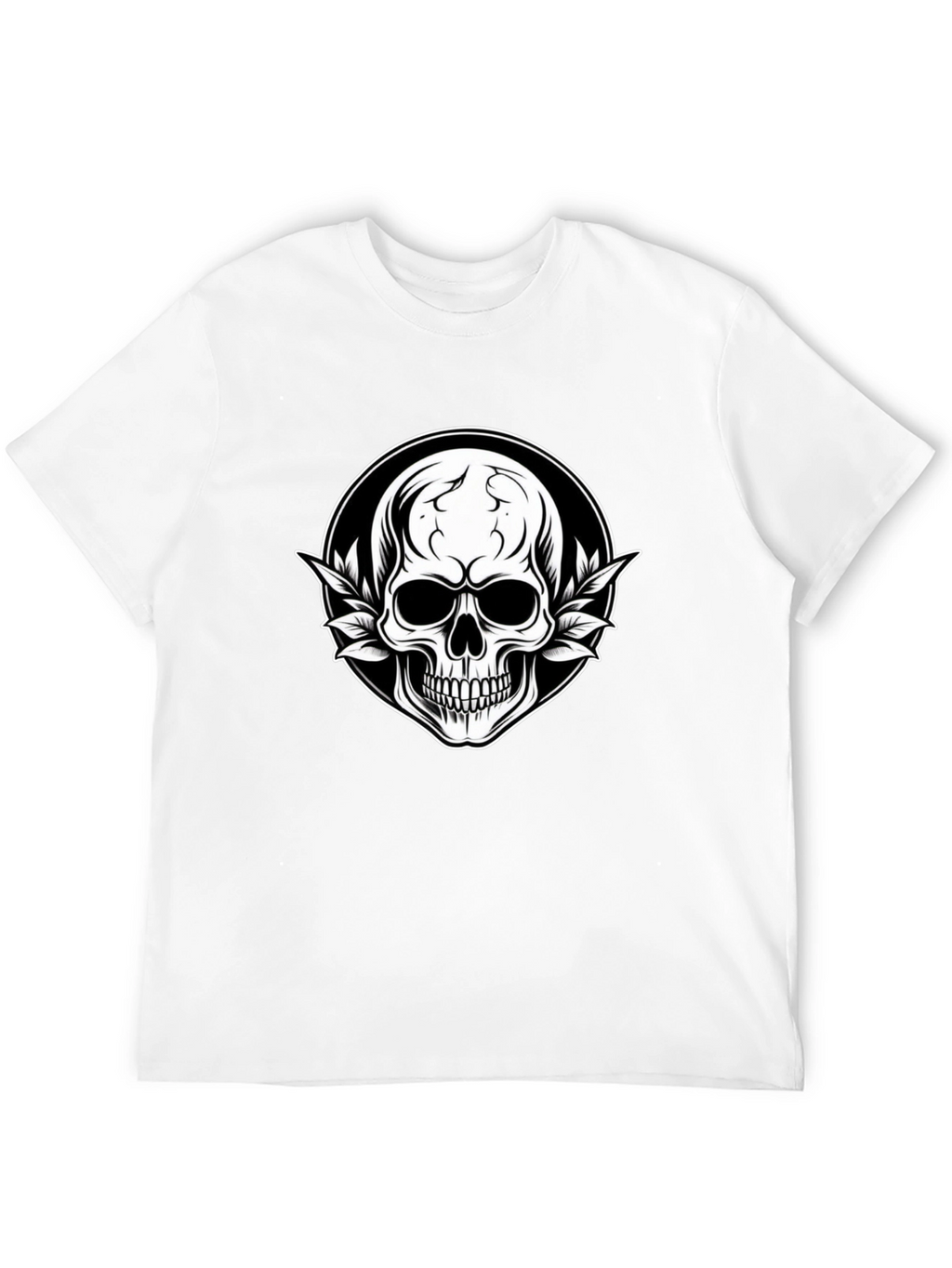 Skull & Leaf Graphic Tee - Black Cotton T-Shirt
