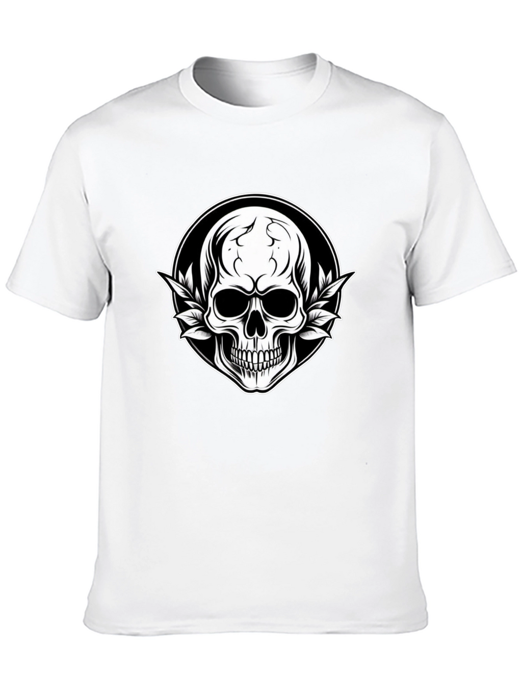 Skull & Leaf Graphic Tee - Black Cotton T-Shirt