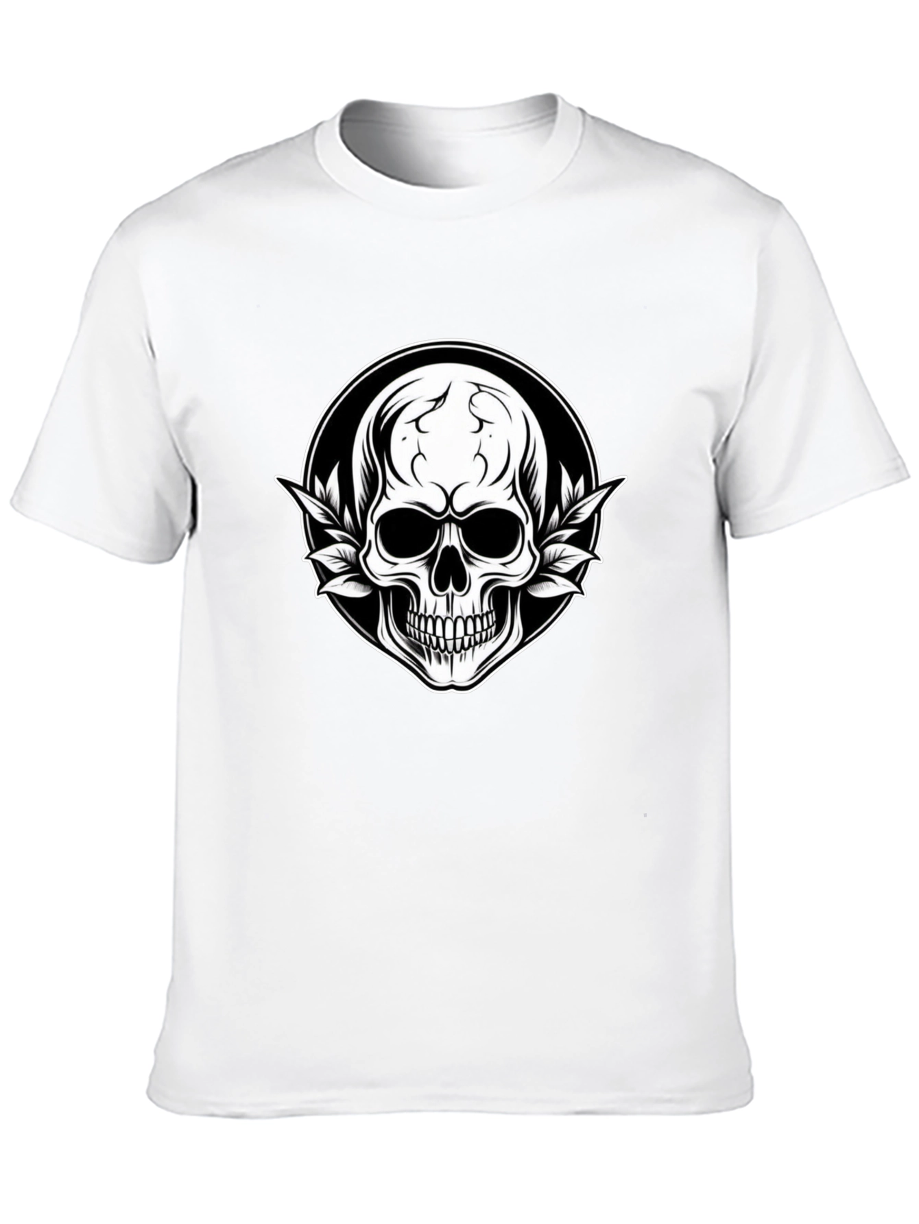 Skull & Leaf Graphic Tee - Black Cotton T-Shirt