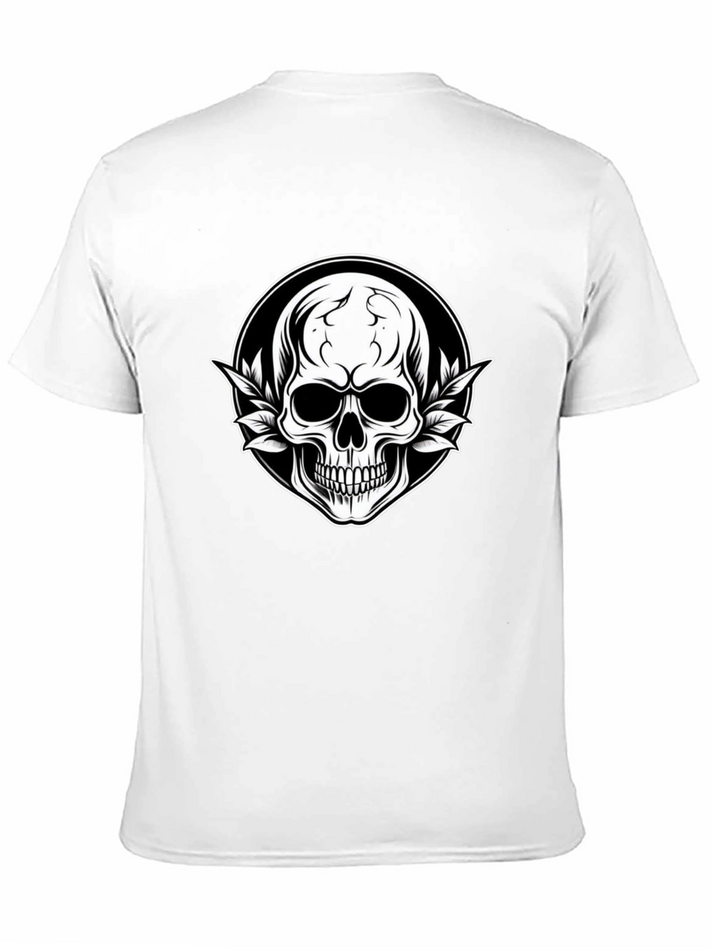 Skull & Leaf Graphic Tee - Black Cotton T-Shirt