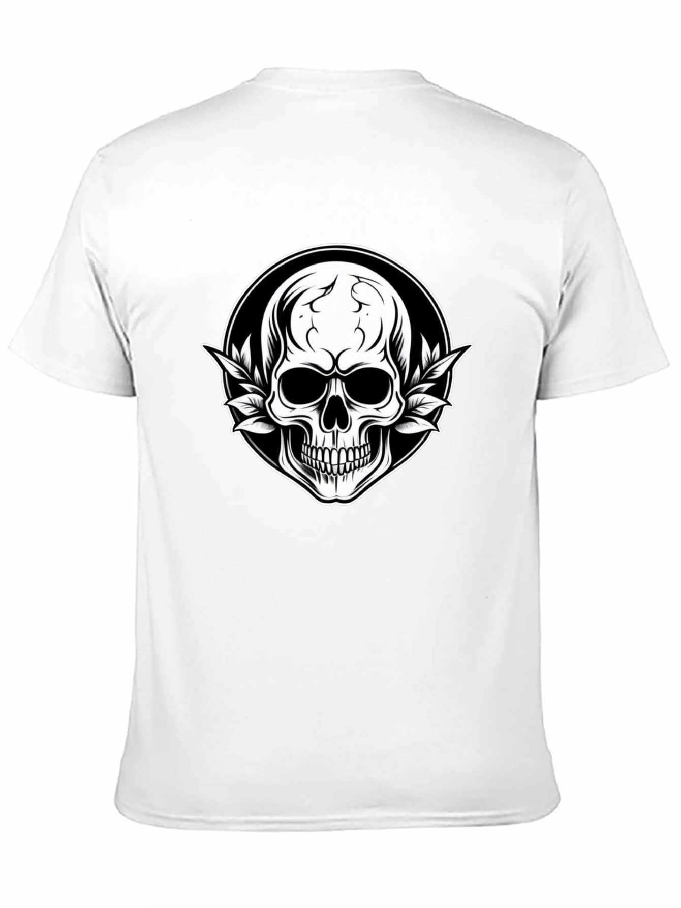 Skull & Leaf Graphic Tee - Black Cotton T-Shirt