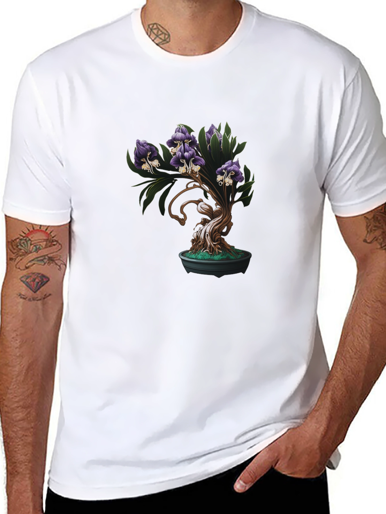 Bonsai Purple Flower Graphic Tee - Unique Design