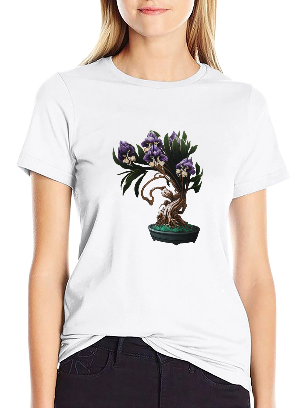 Bonsai Purple Flower Graphic Tee - Unique Design
