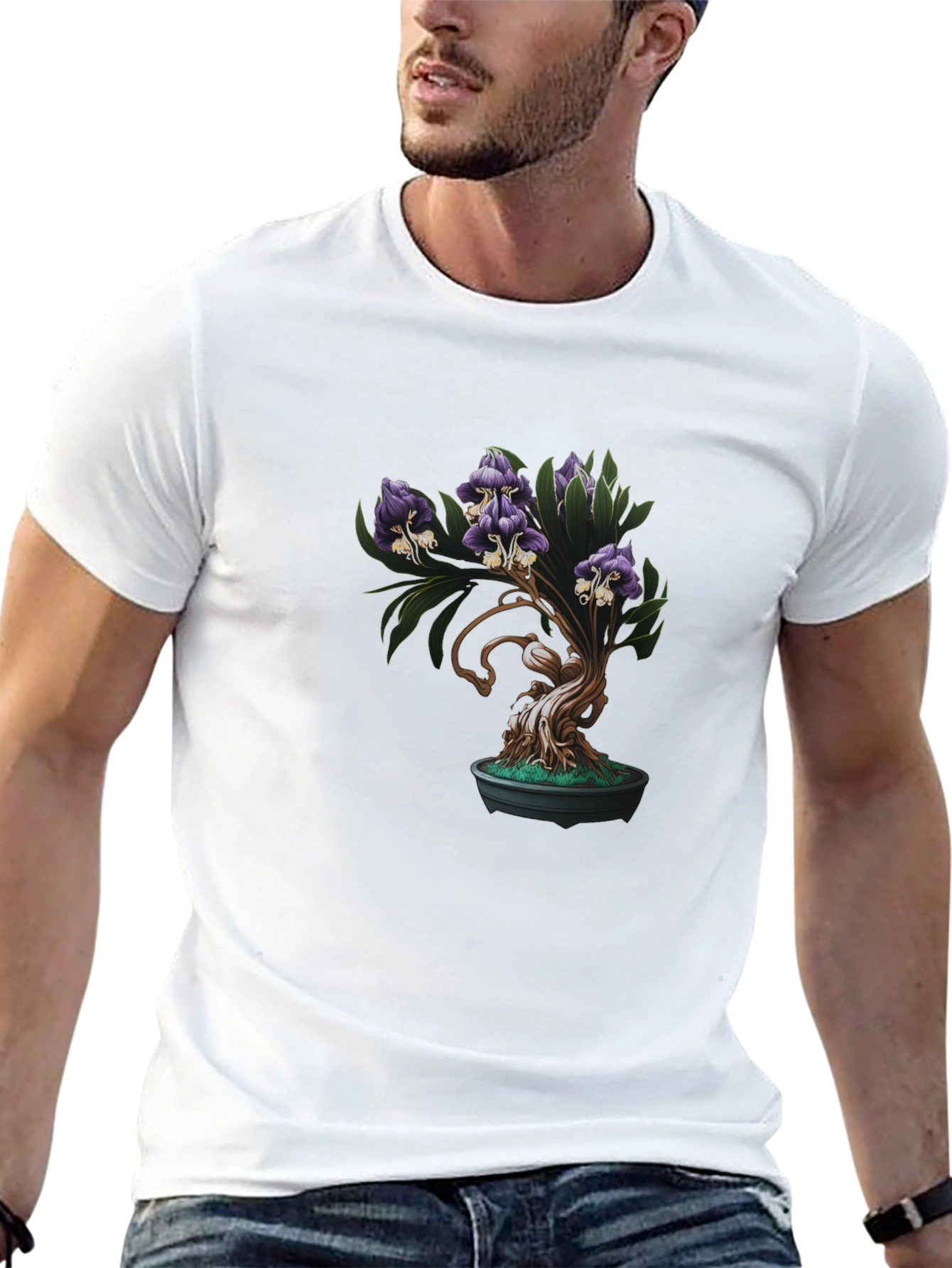 Bonsai Purple Flower Graphic Tee - Unique Design