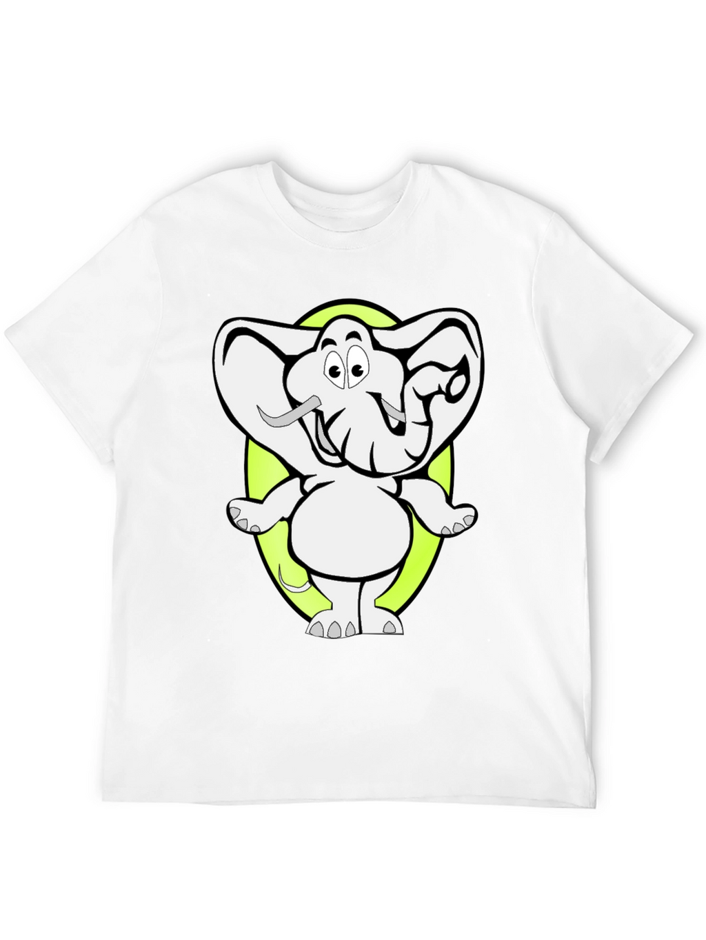 Cartoon Elephant Graphic Tee - Black Cotton T-Shirt