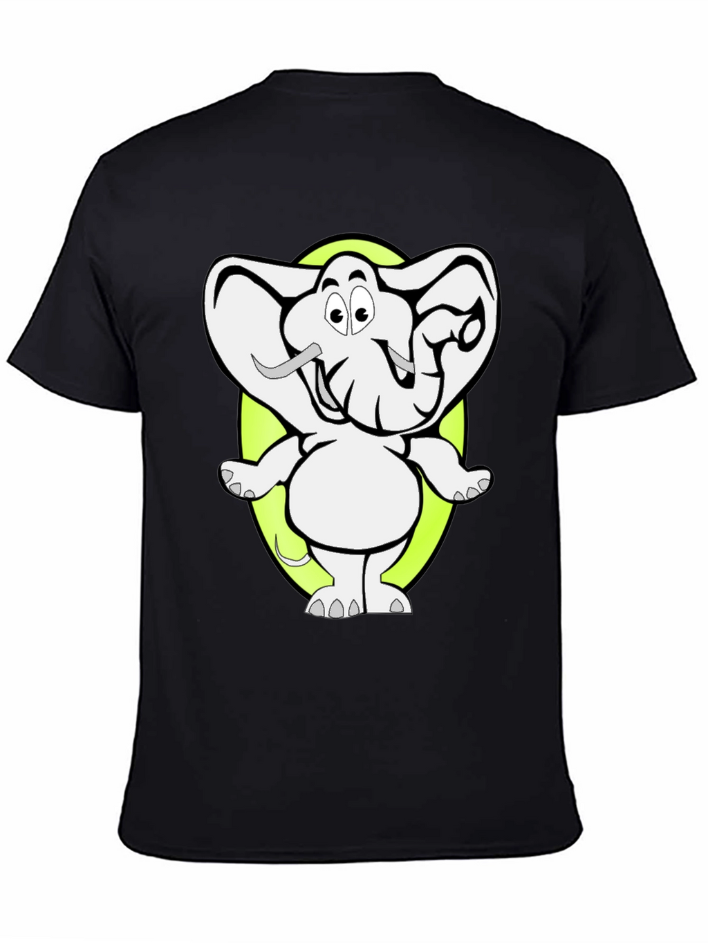 Cartoon Elephant Graphic Tee - Black Cotton T-Shirt