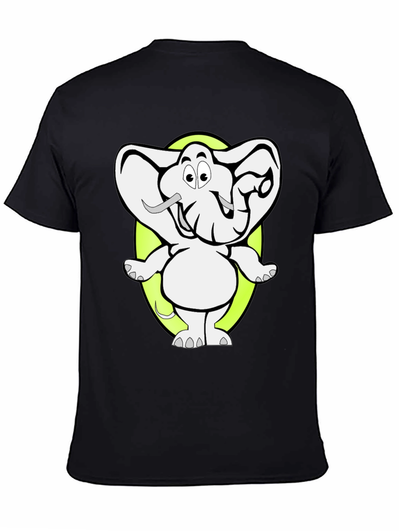 Cartoon Elephant Graphic Tee - Black Cotton T-Shirt