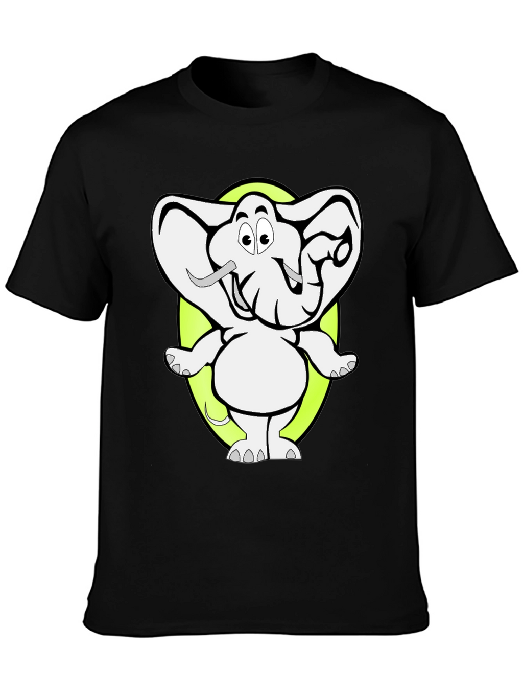 Cartoon Elephant Graphic Tee - Black Cotton T-Shirt