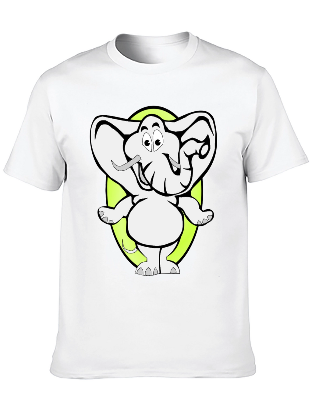 Cartoon Elephant Graphic Tee - Black Cotton T-Shirt