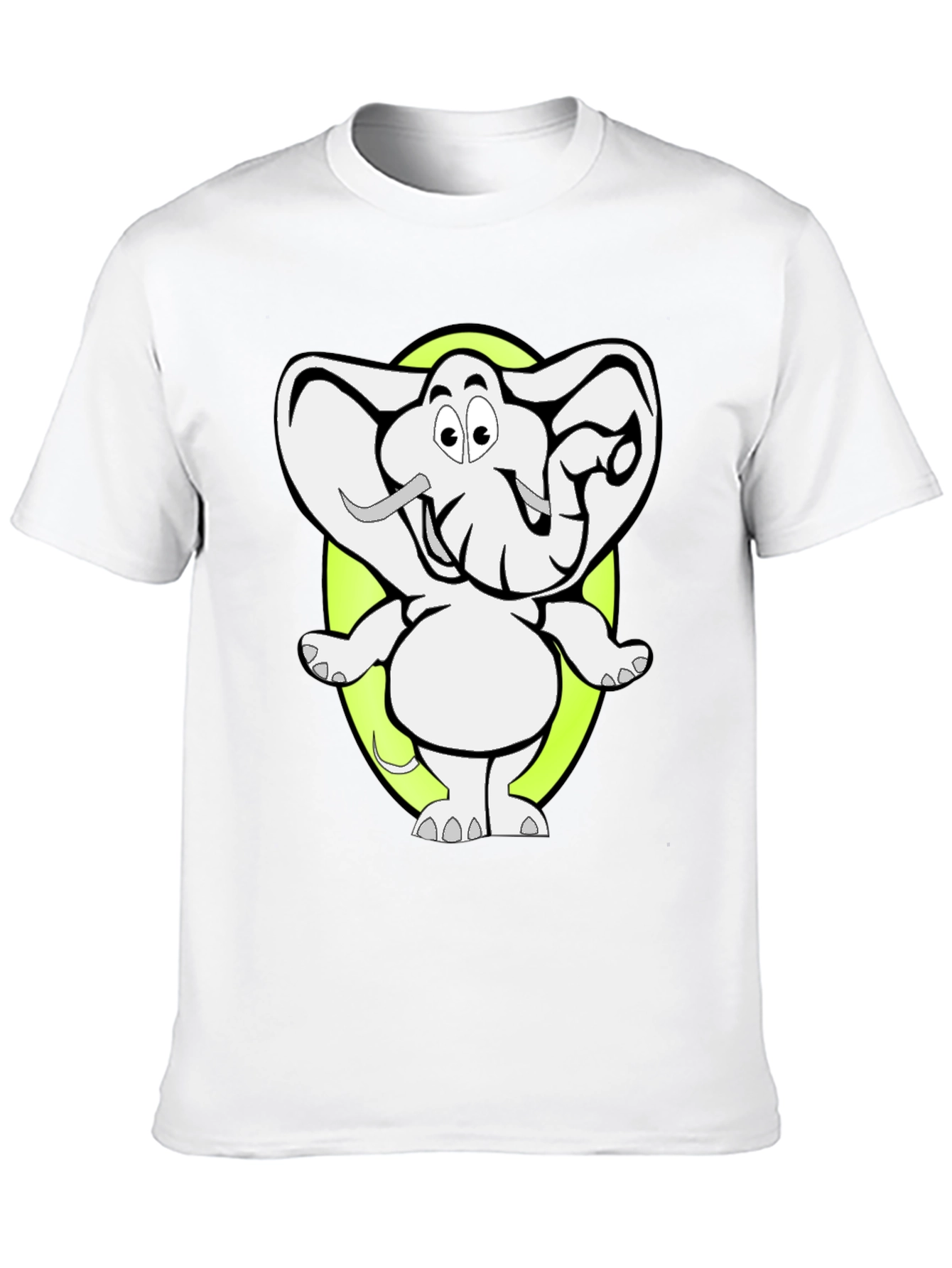 Cartoon Elephant Graphic Tee - Black Cotton T-Shirt