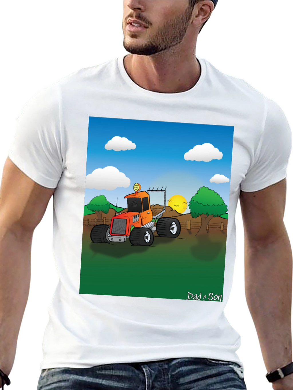 Dad n Son Cartoon Tractor T-Shirt