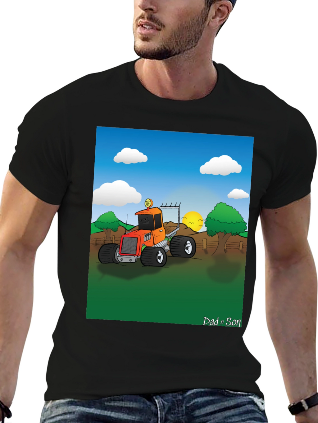 Dad n Son Cartoon Tractor T-Shirt