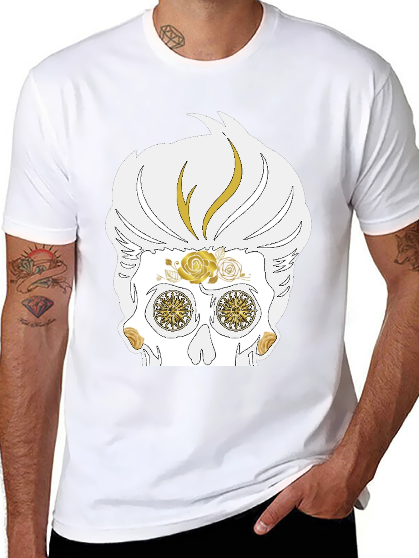 Skull T-Shirt: Sugar Skull with Golden Accents