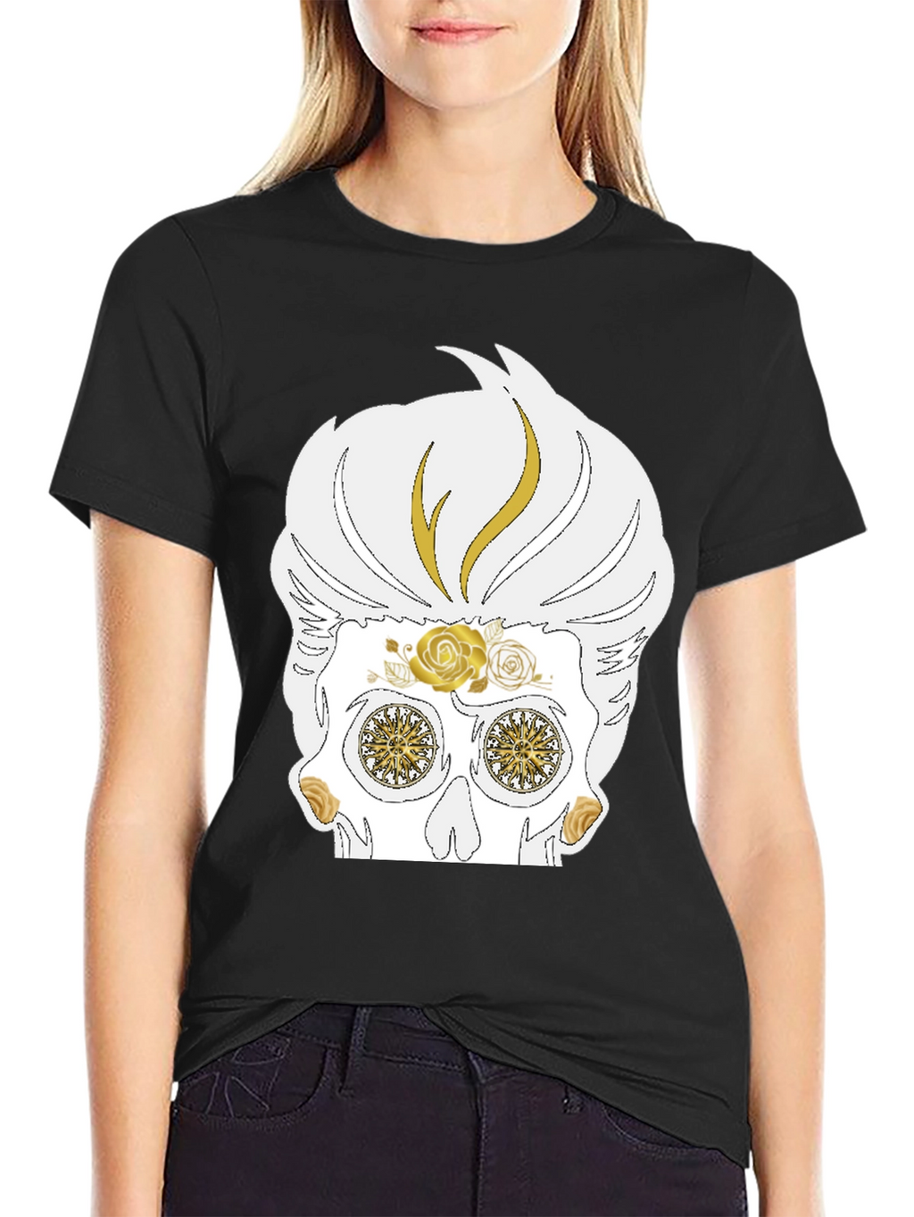 Skull T-Shirt: Sugar Skull with Golden Accents