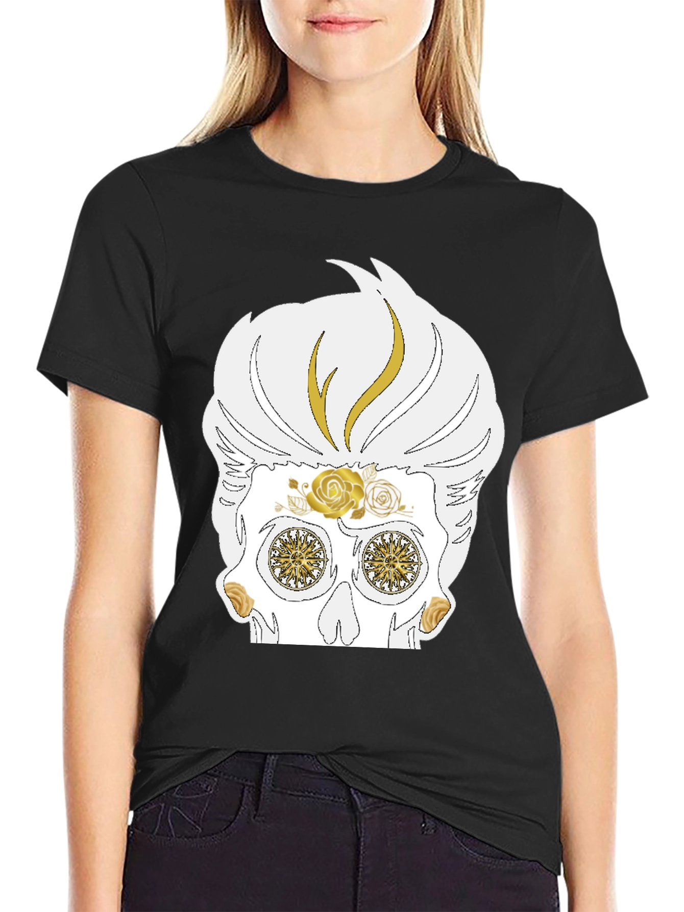 Skull T-Shirt: Sugar Skull with Golden Accents