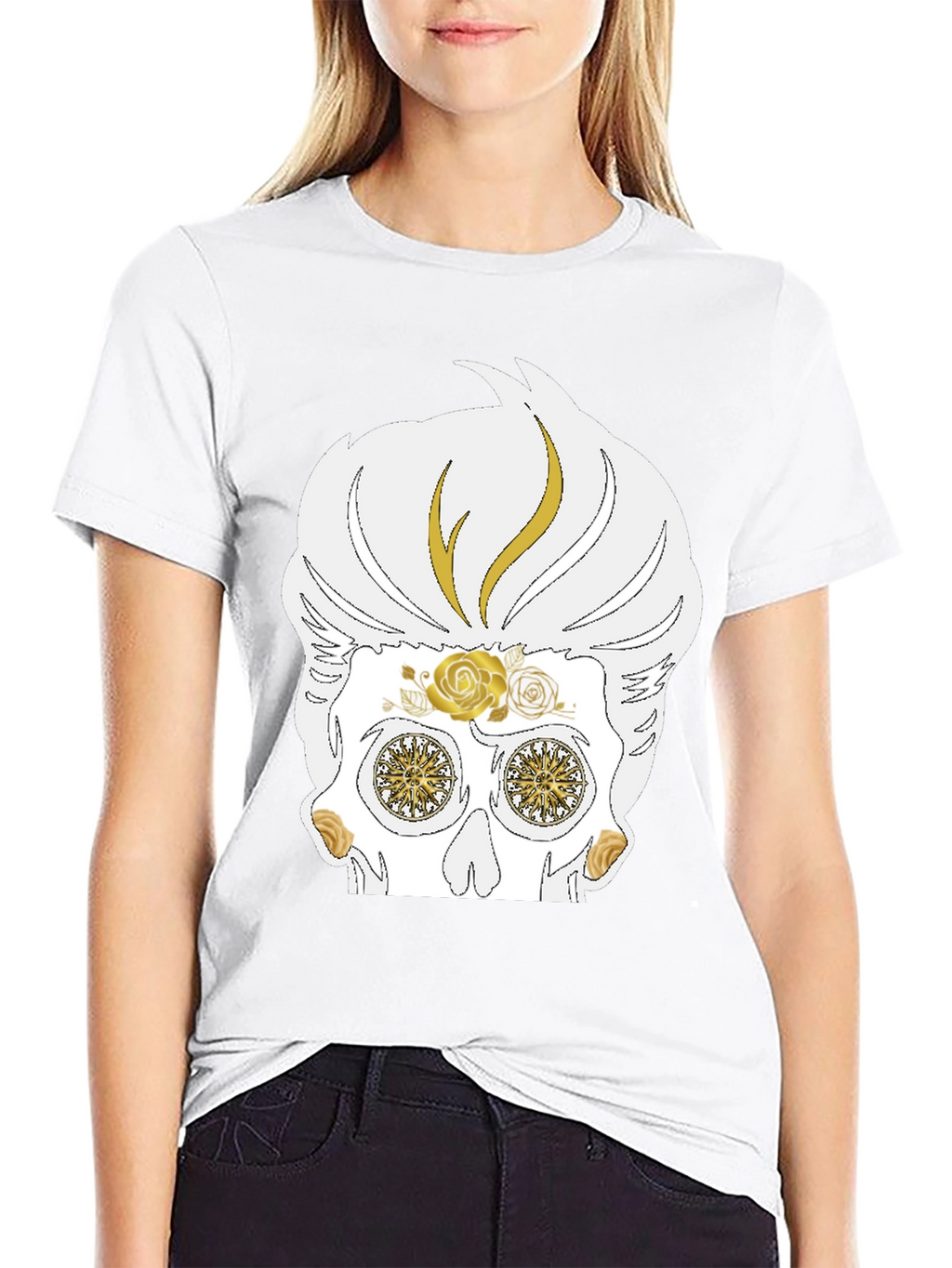Skull T-Shirt: Sugar Skull with Golden Accents