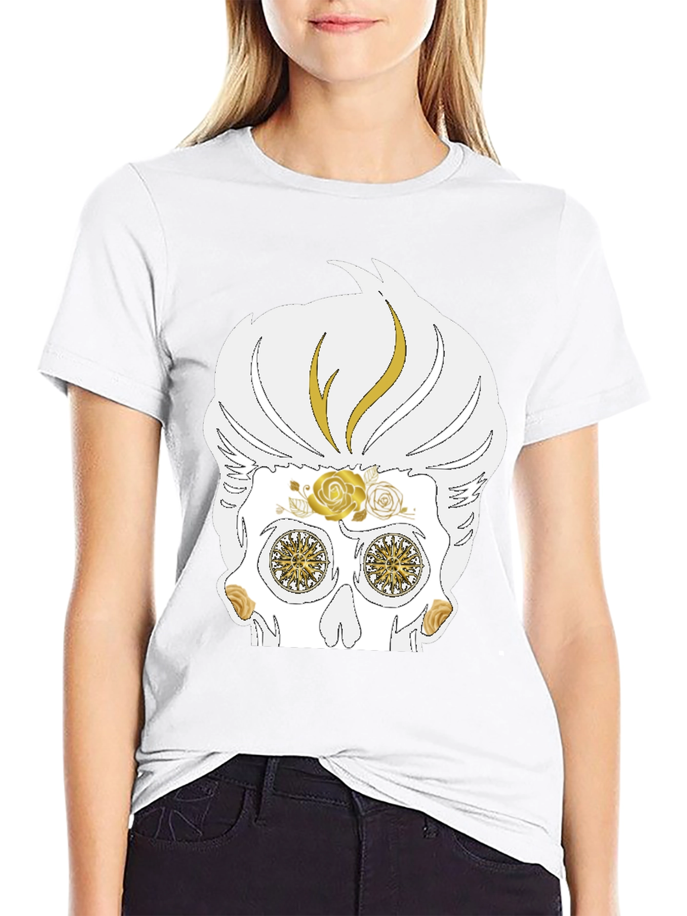 Skull T-Shirt: Sugar Skull with Golden Accents