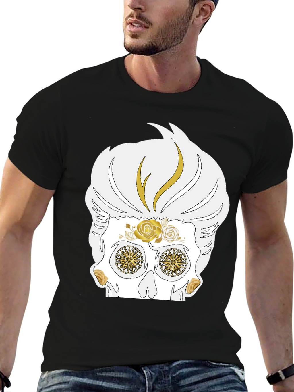 Skull T-Shirt: Sugar Skull with Golden Accents