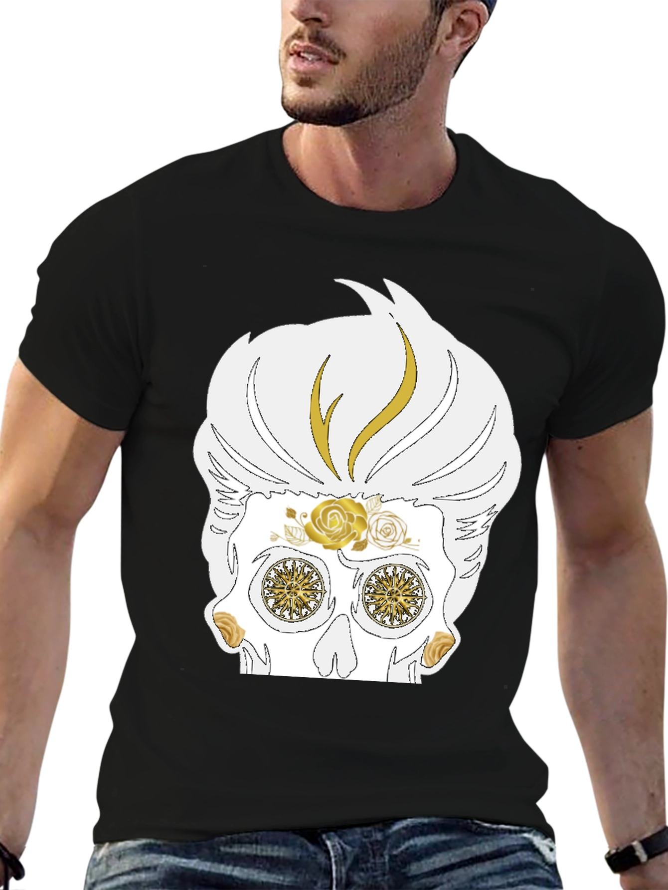 Skull T-Shirt: Sugar Skull with Golden Accents