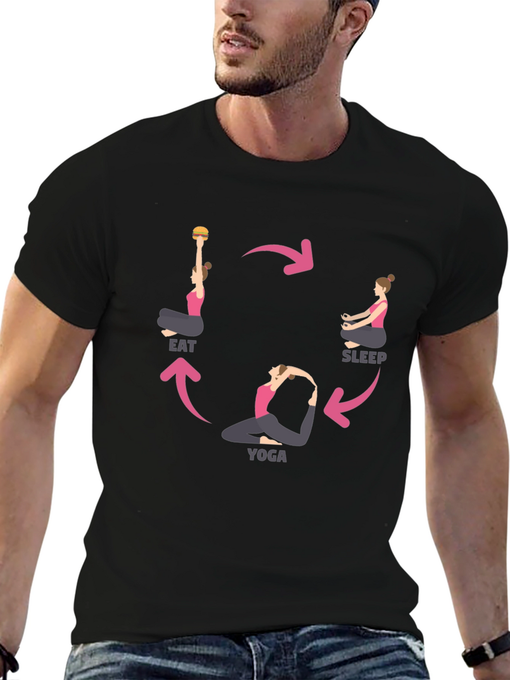 Eat Sleep Yoga Cycle Black T-Shirt