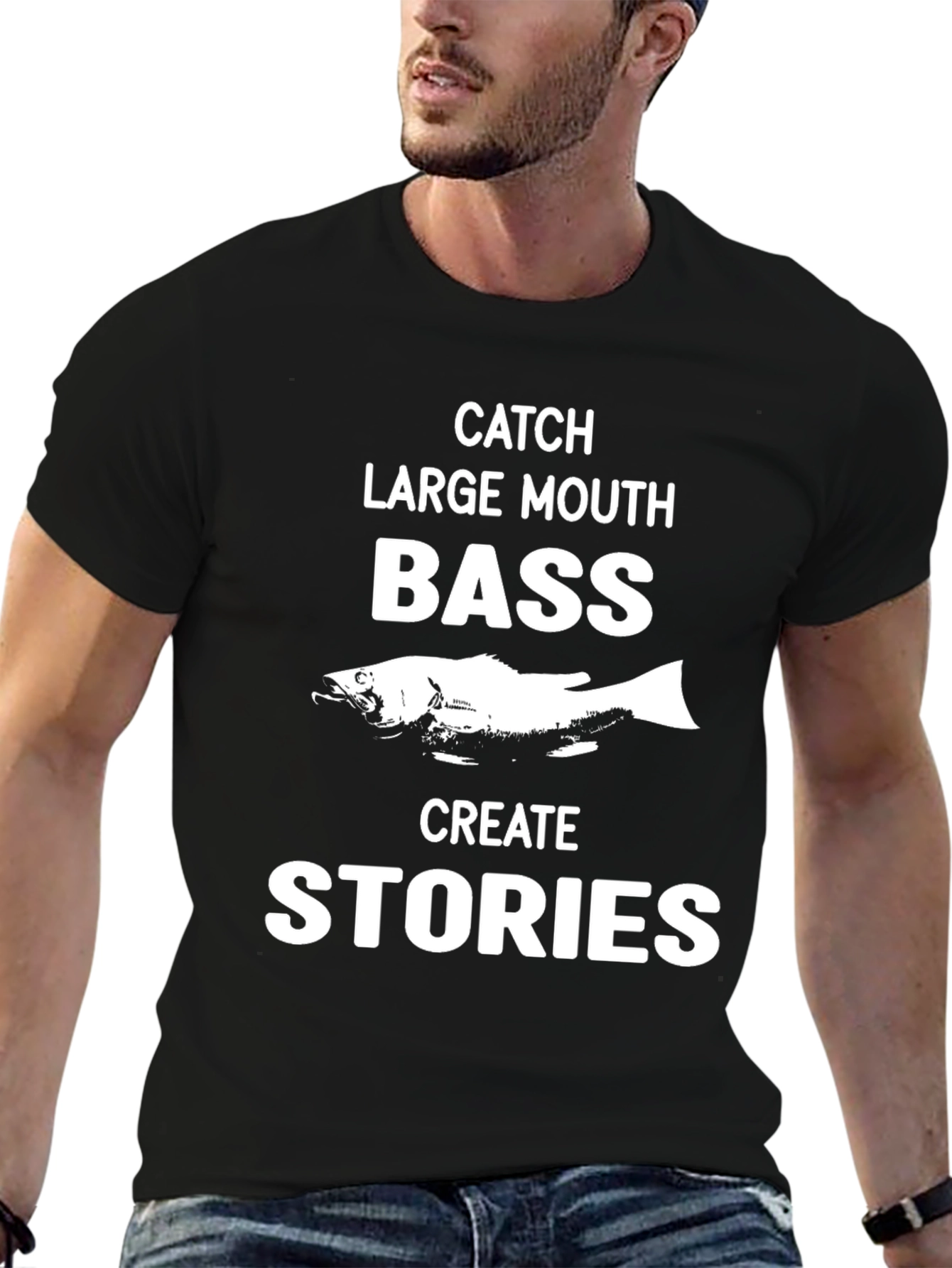Catch Large Mouth Bass Mens Black T-Shirt
