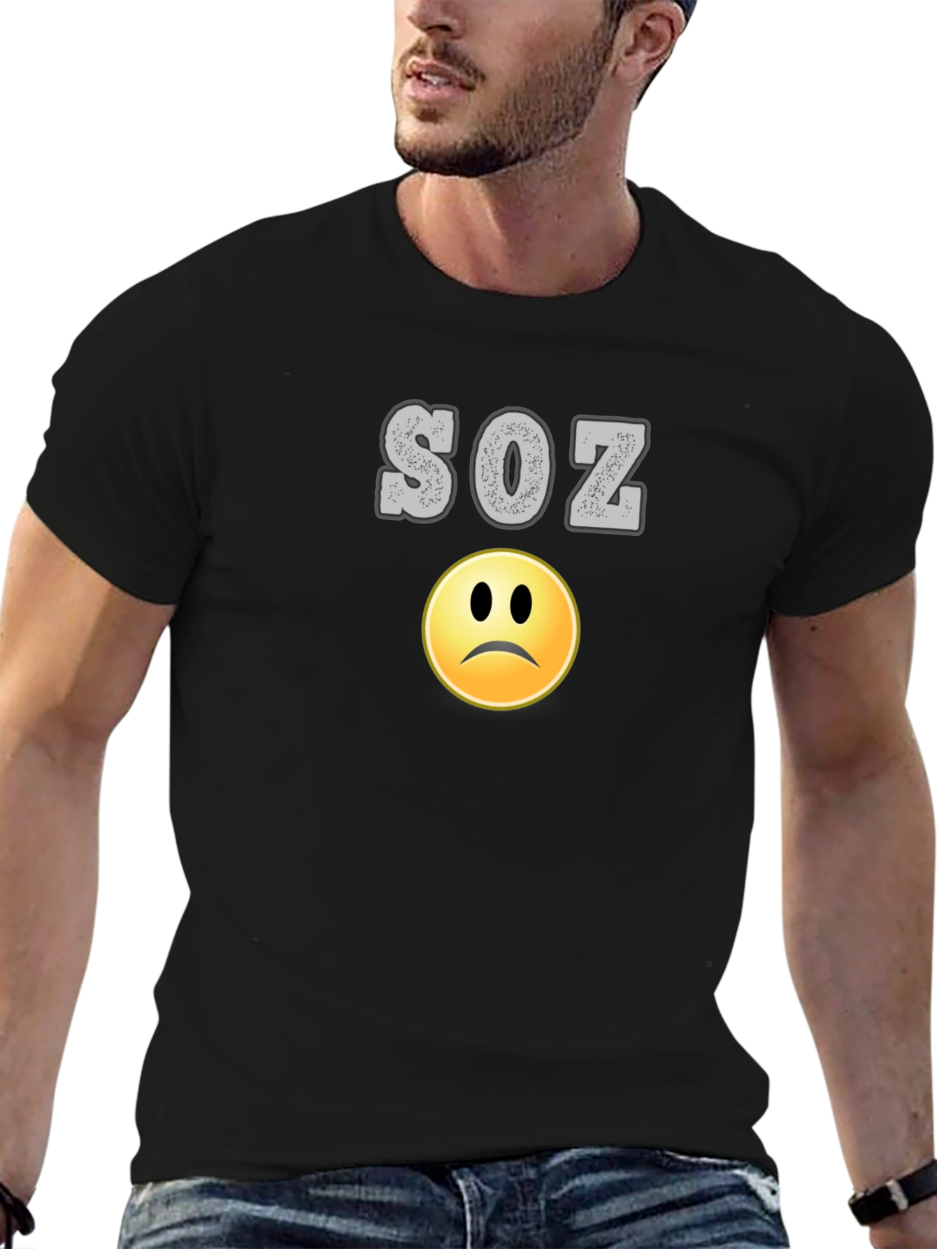 SOZ Sad Face Black T-Shirt - Casual Style
