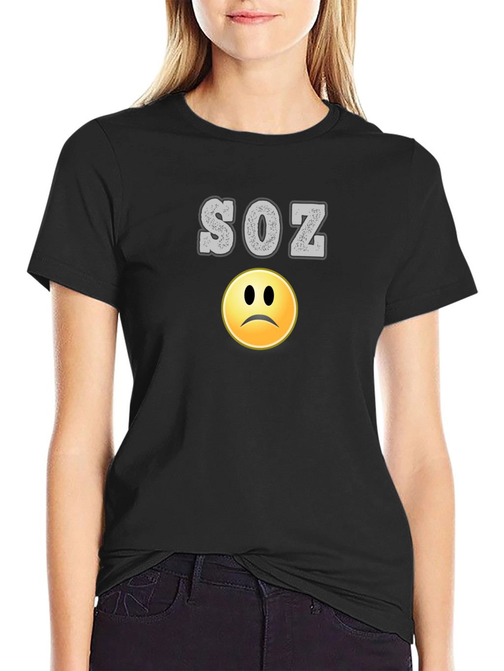 SOZ Sad Face Black T-Shirt - Casual Style