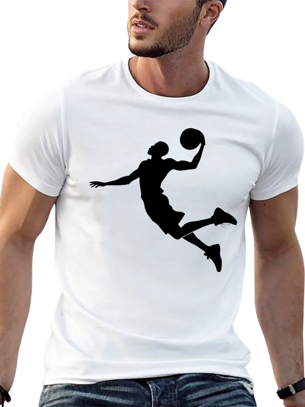 Basketball Player Graphic Tee - Black Cotton T-Shirt