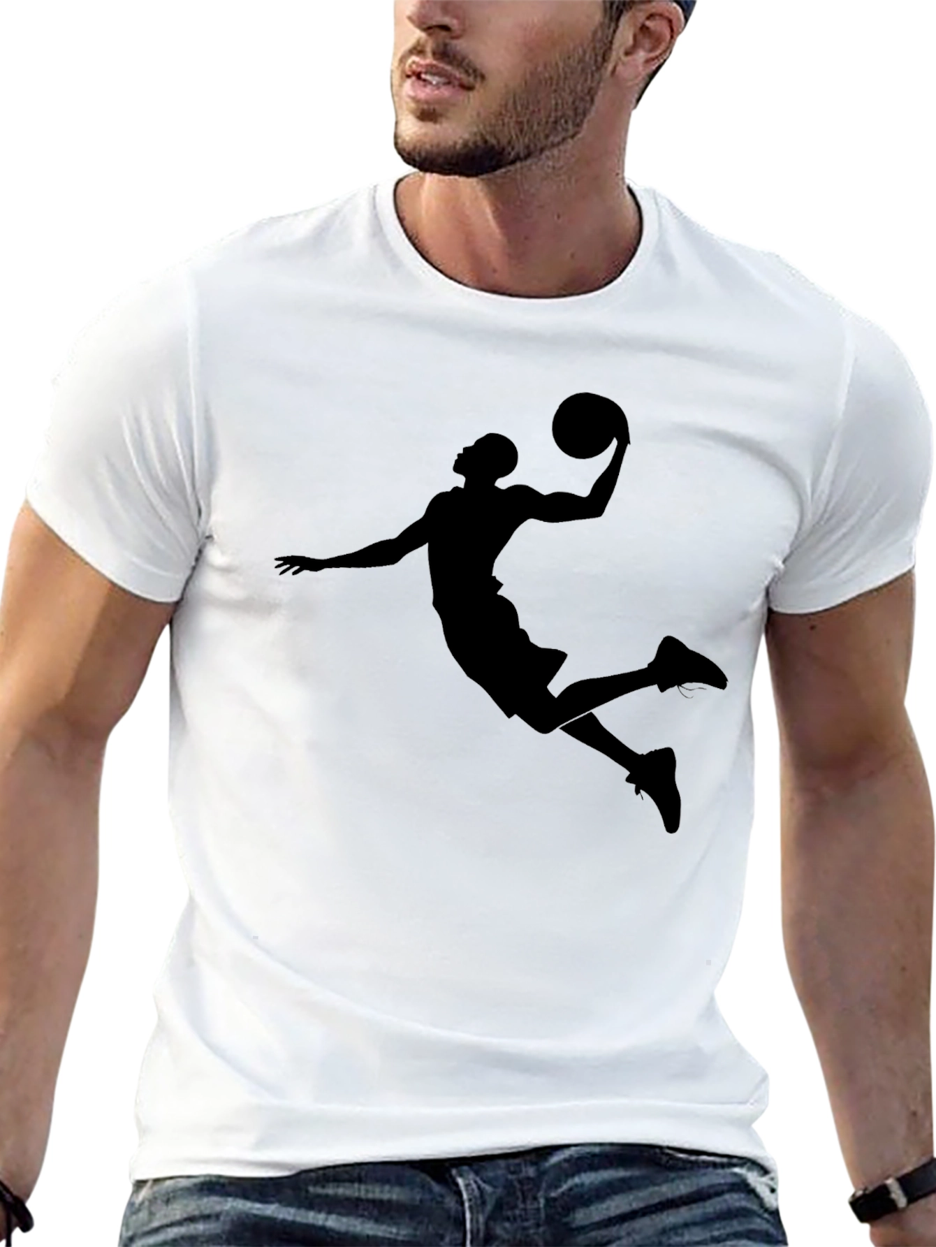 Basketball Player Graphic Tee - Black Cotton T-Shirt
