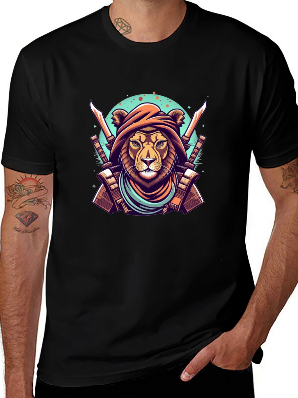 Warrior Lion Graphic Tee - Mens Black T-Shirt