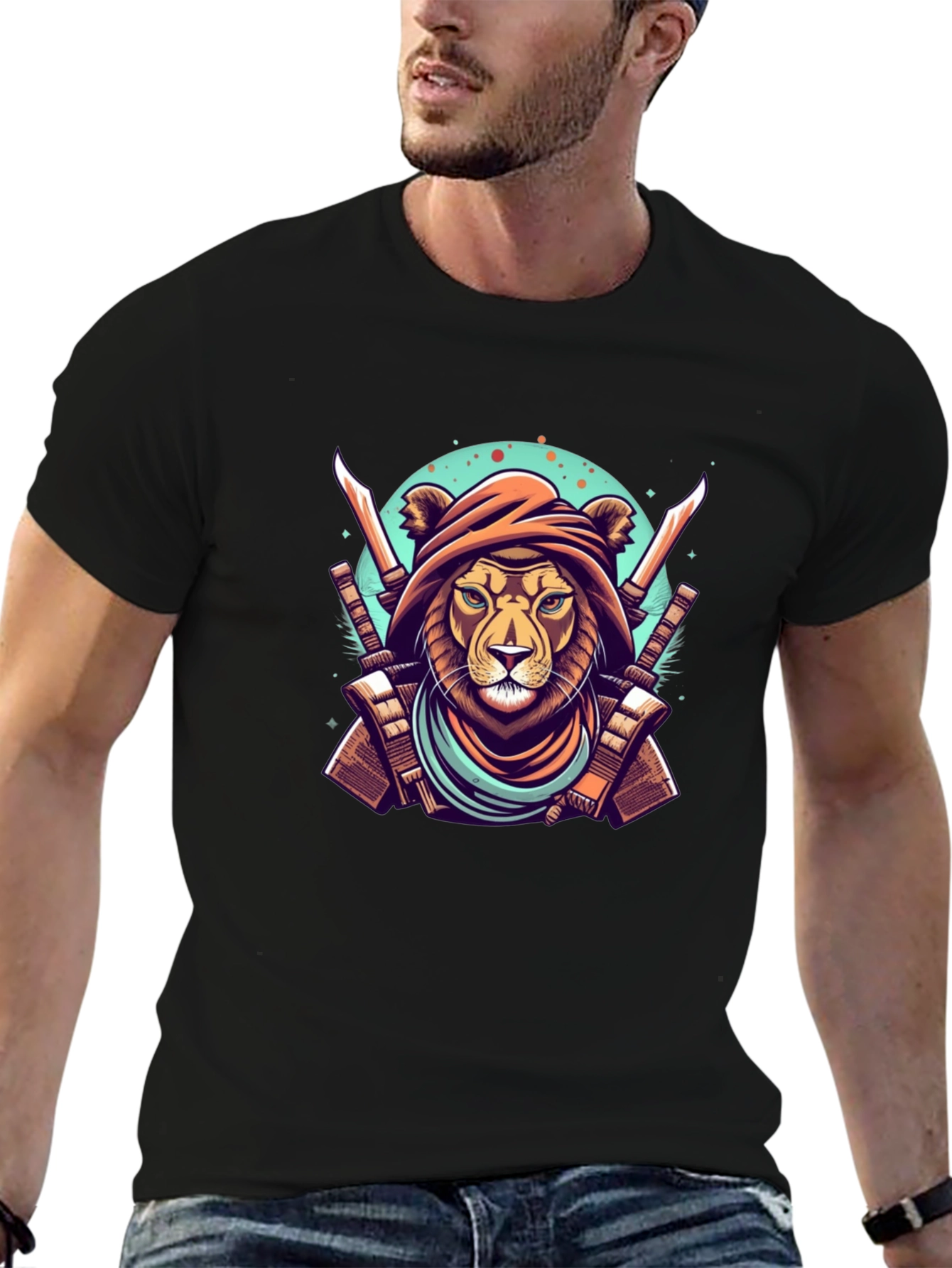 Warrior Lion Graphic Tee - Mens Black T-Shirt