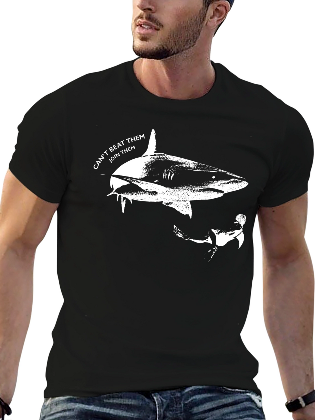 Shark Diver T-Shirt - Cant Beat Them Join Them