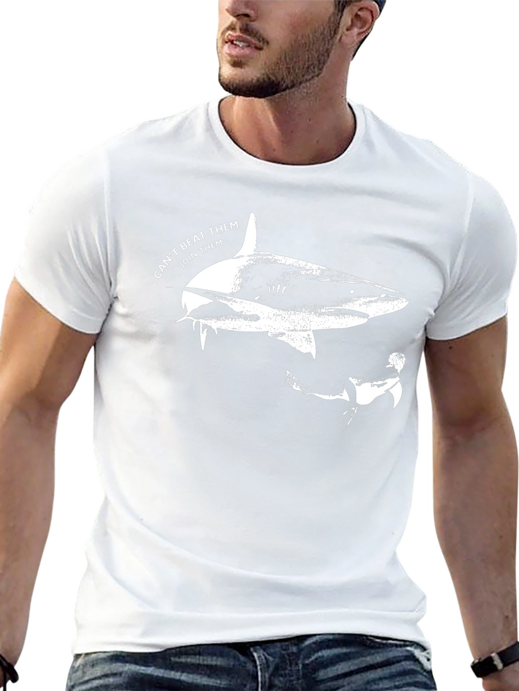 Shark Diver T-Shirt - Cant Beat Them Join Them