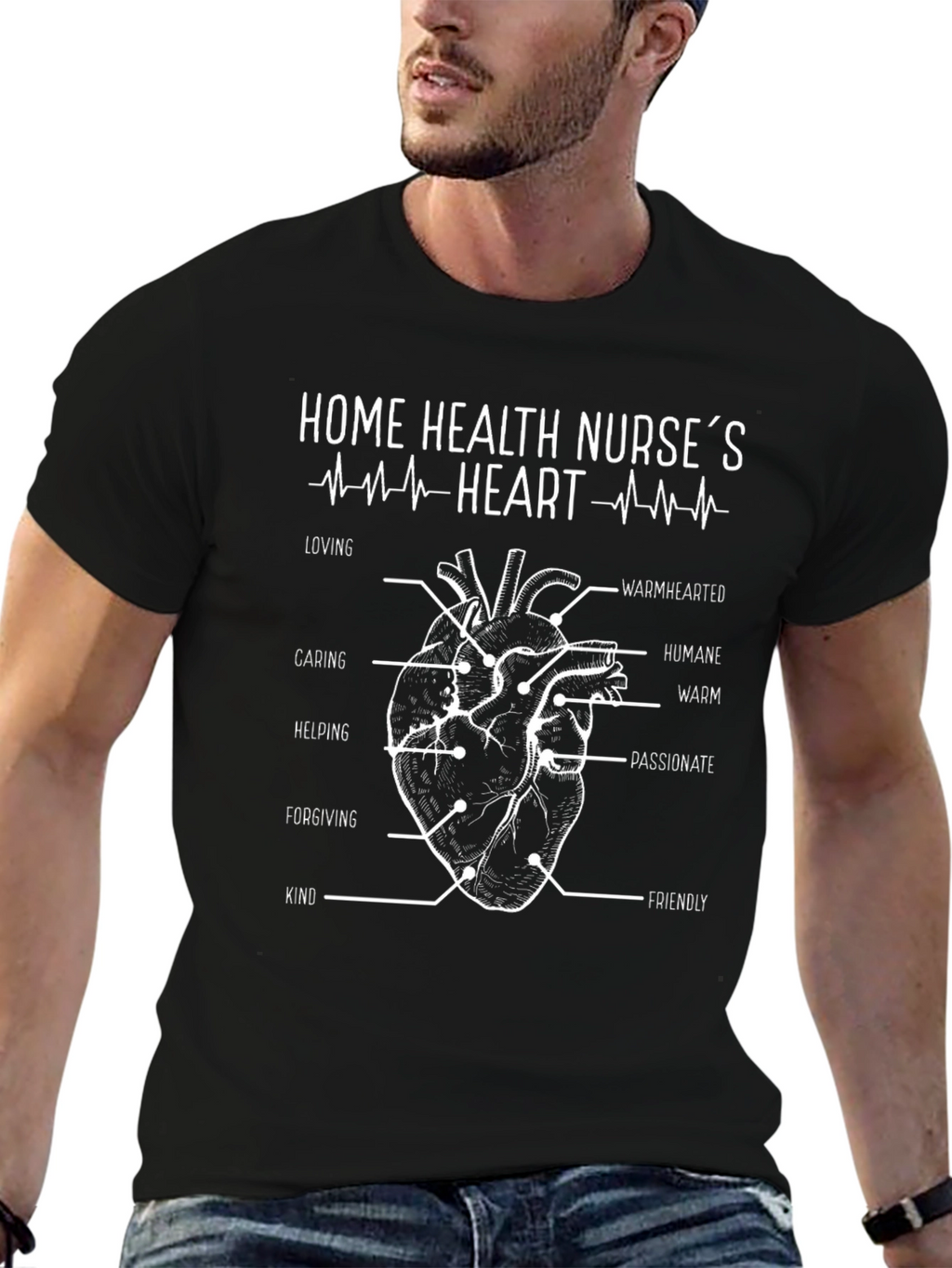 Home Health Nurses Heart T-Shirt - Black