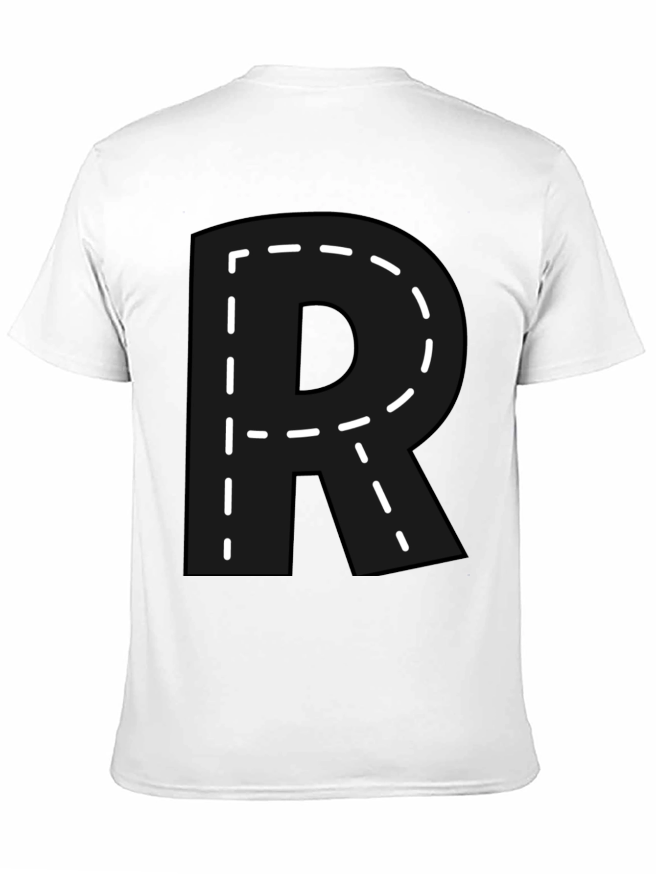 Letter R Dashed Outline T-Shirt - Black
