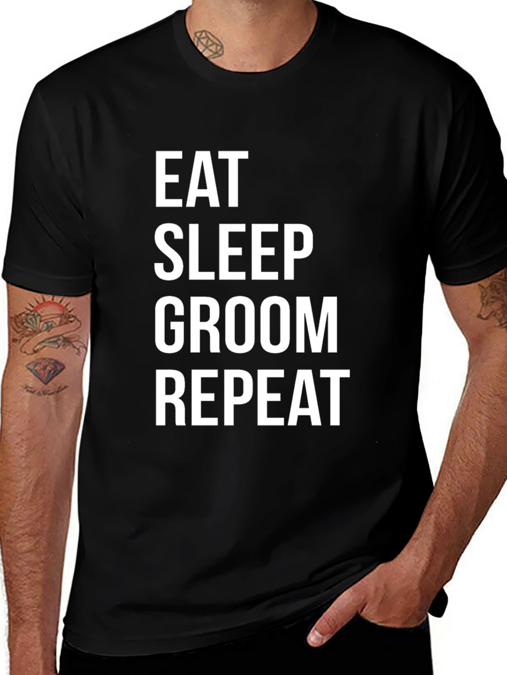 Eat Sleep Groom Repeat Black T-Shirt
